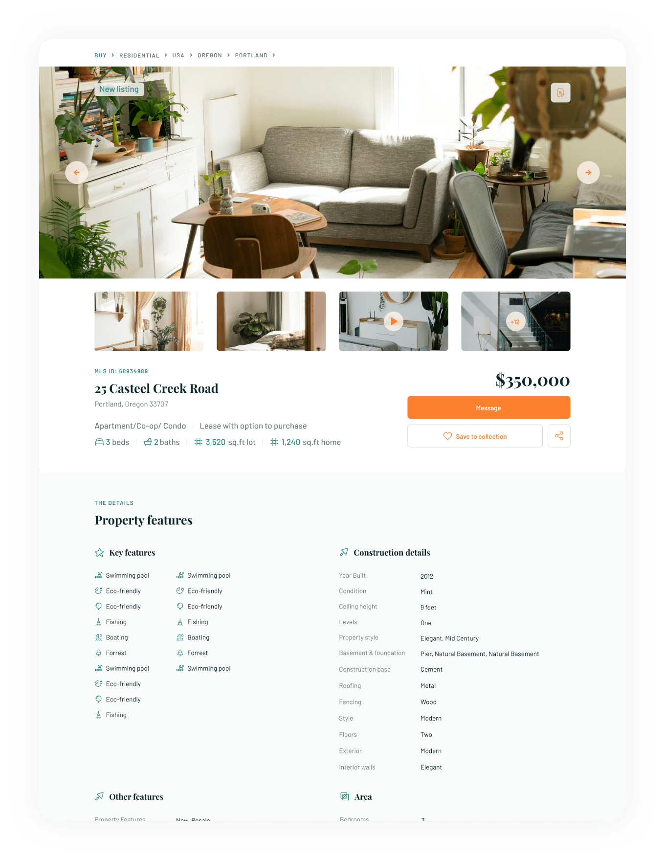 Property listing on IDX